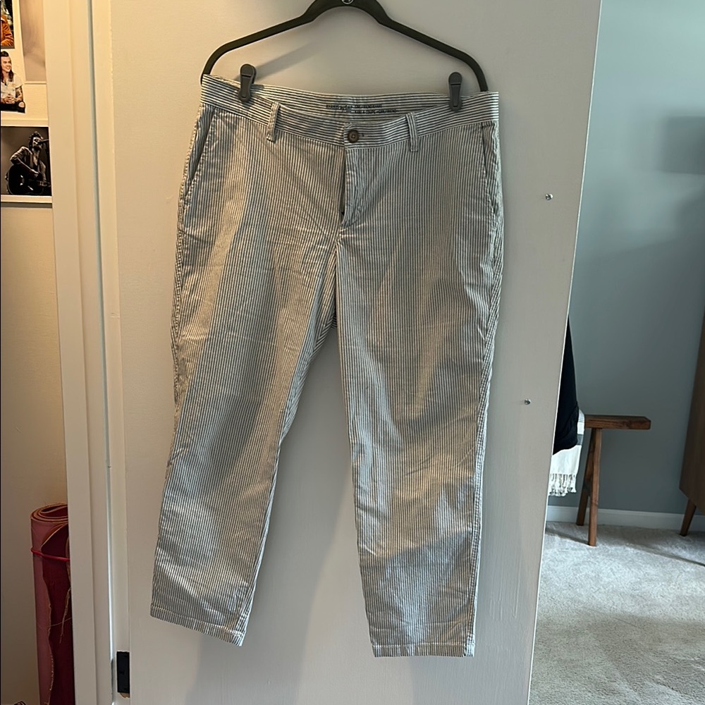 GAP Navy Stripe Trousers Straight Leg Cotton Blend